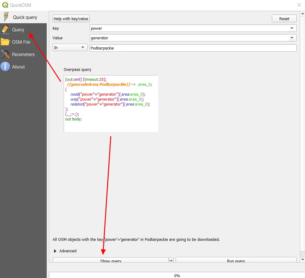 Quick OSM QGIS basic query