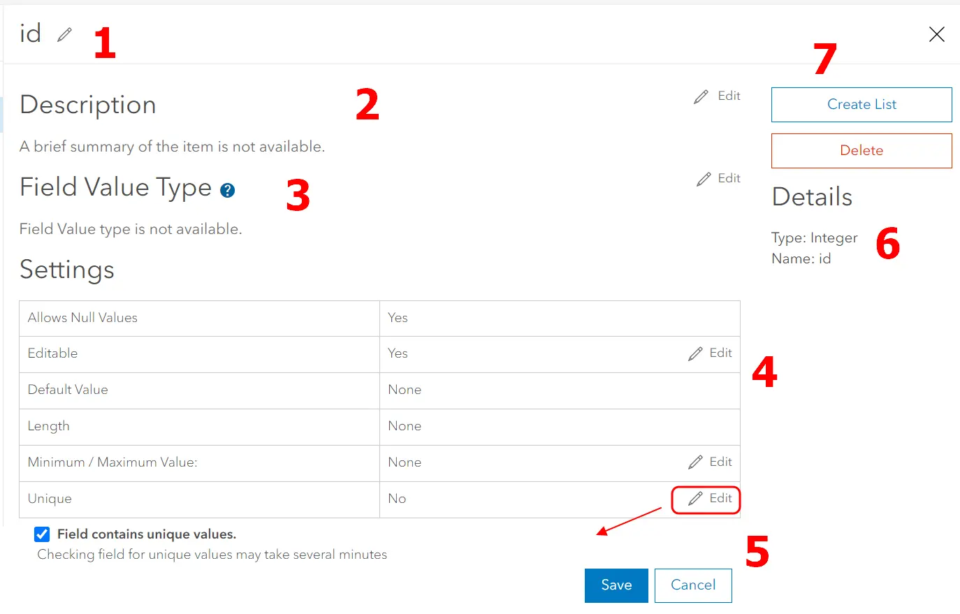 Field details ArcGIS Online