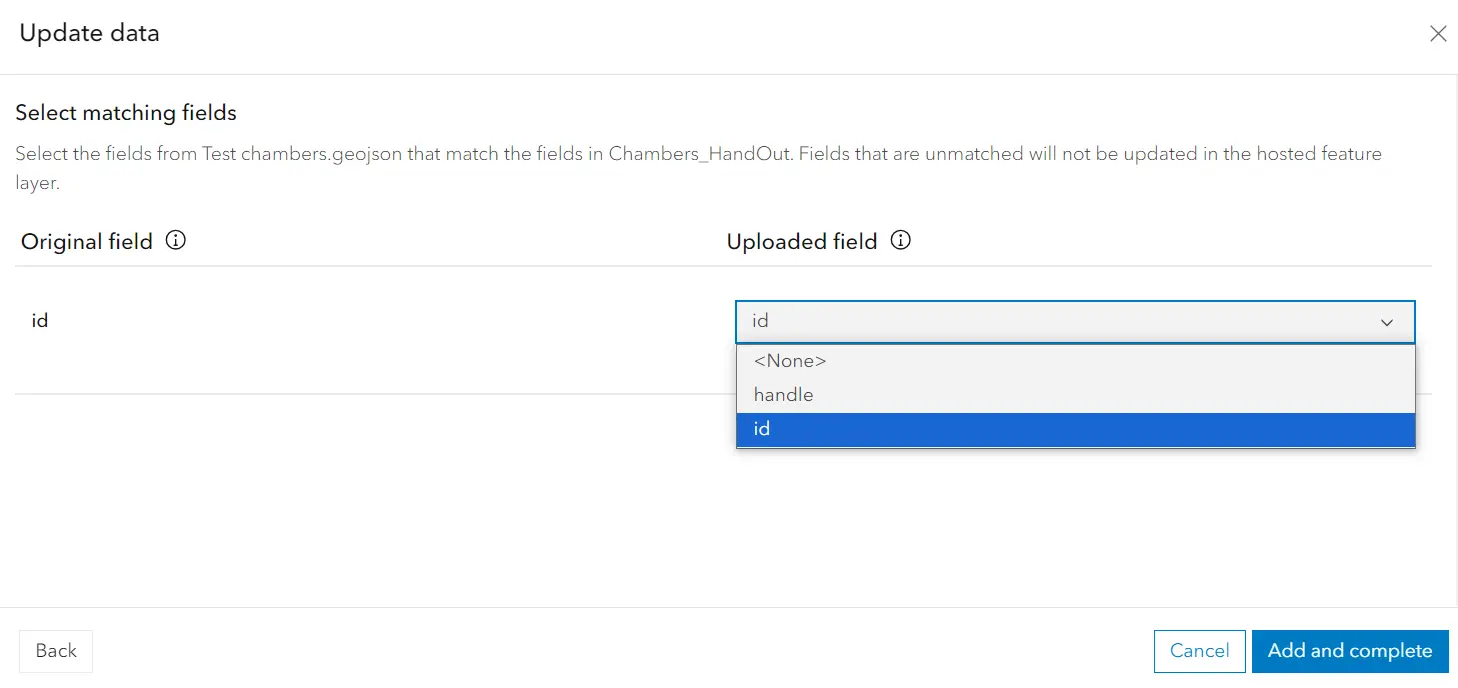 ArcGIS Online update data matching fields