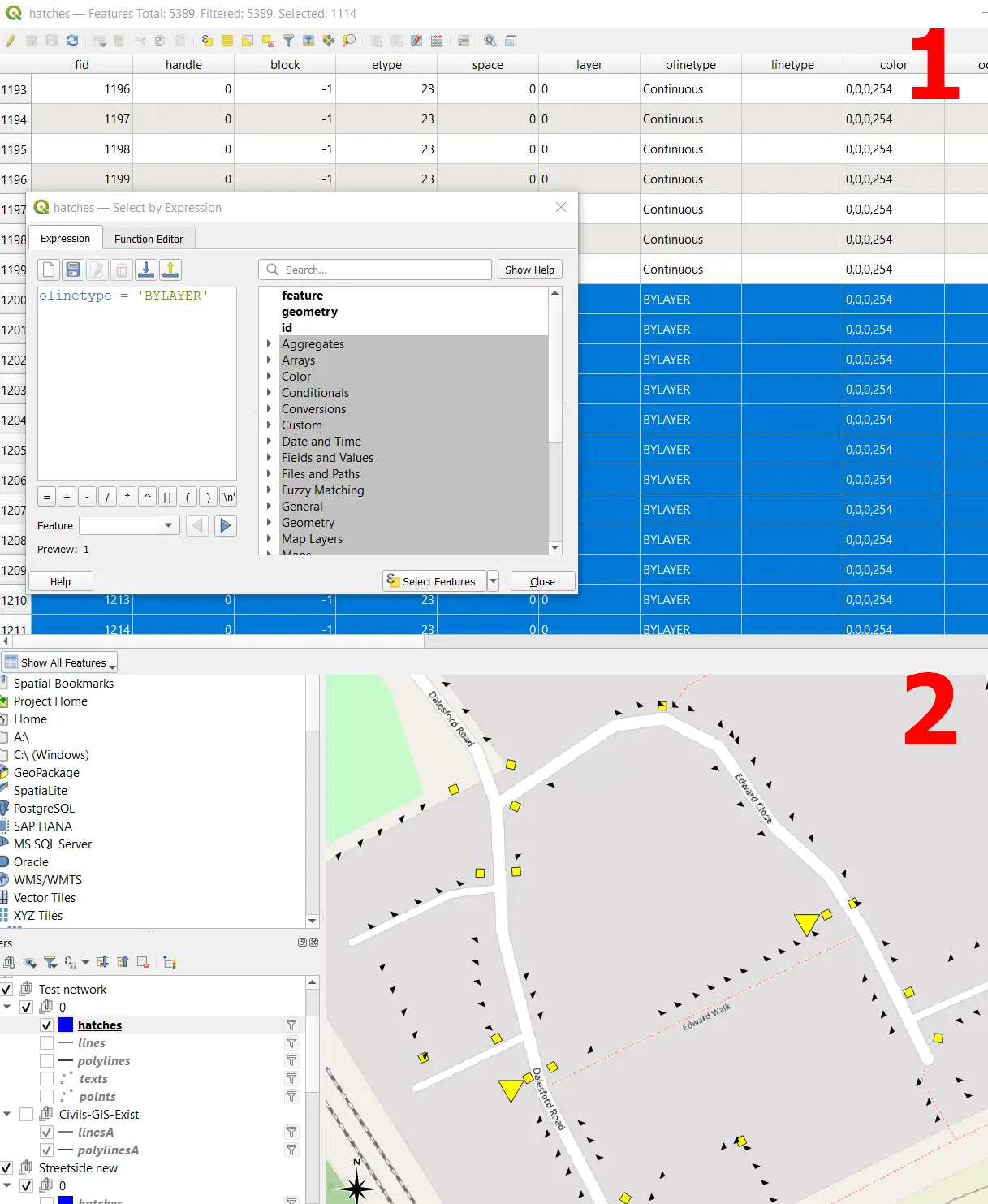 QGIS attribute table layer items selection