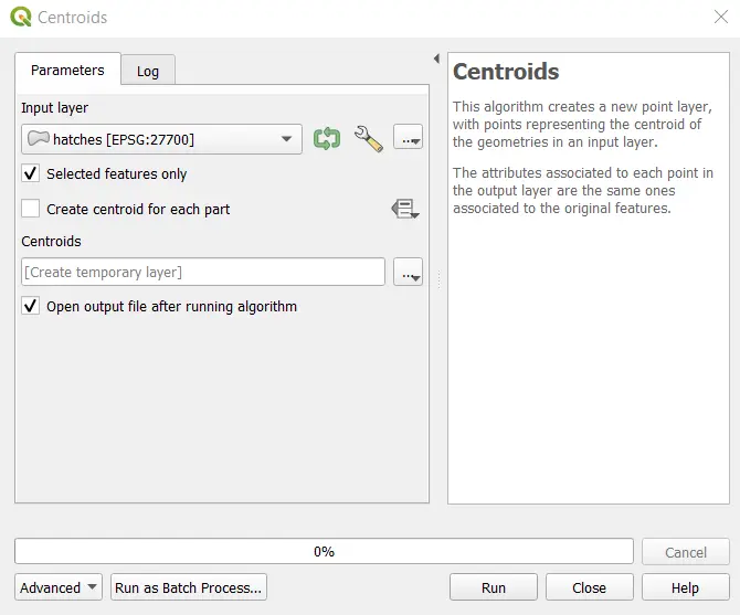 QGS cetroids tool extracting points from polygons