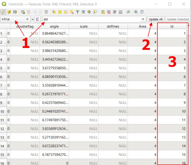 QGIS filling up the ID column 