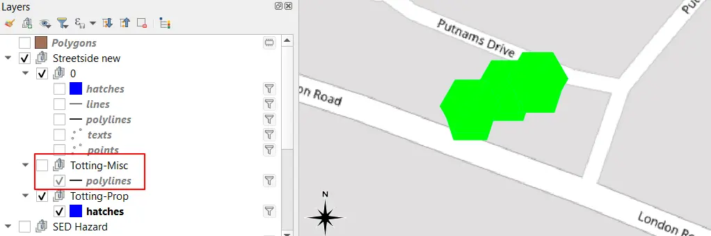 QGIS selected layer imported from dxf