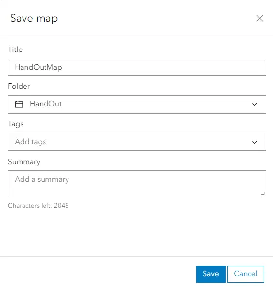 ArcGIS Online Save Map panel