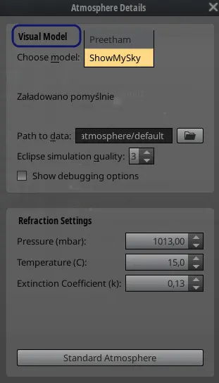 Stellarium ShowMySky mode options