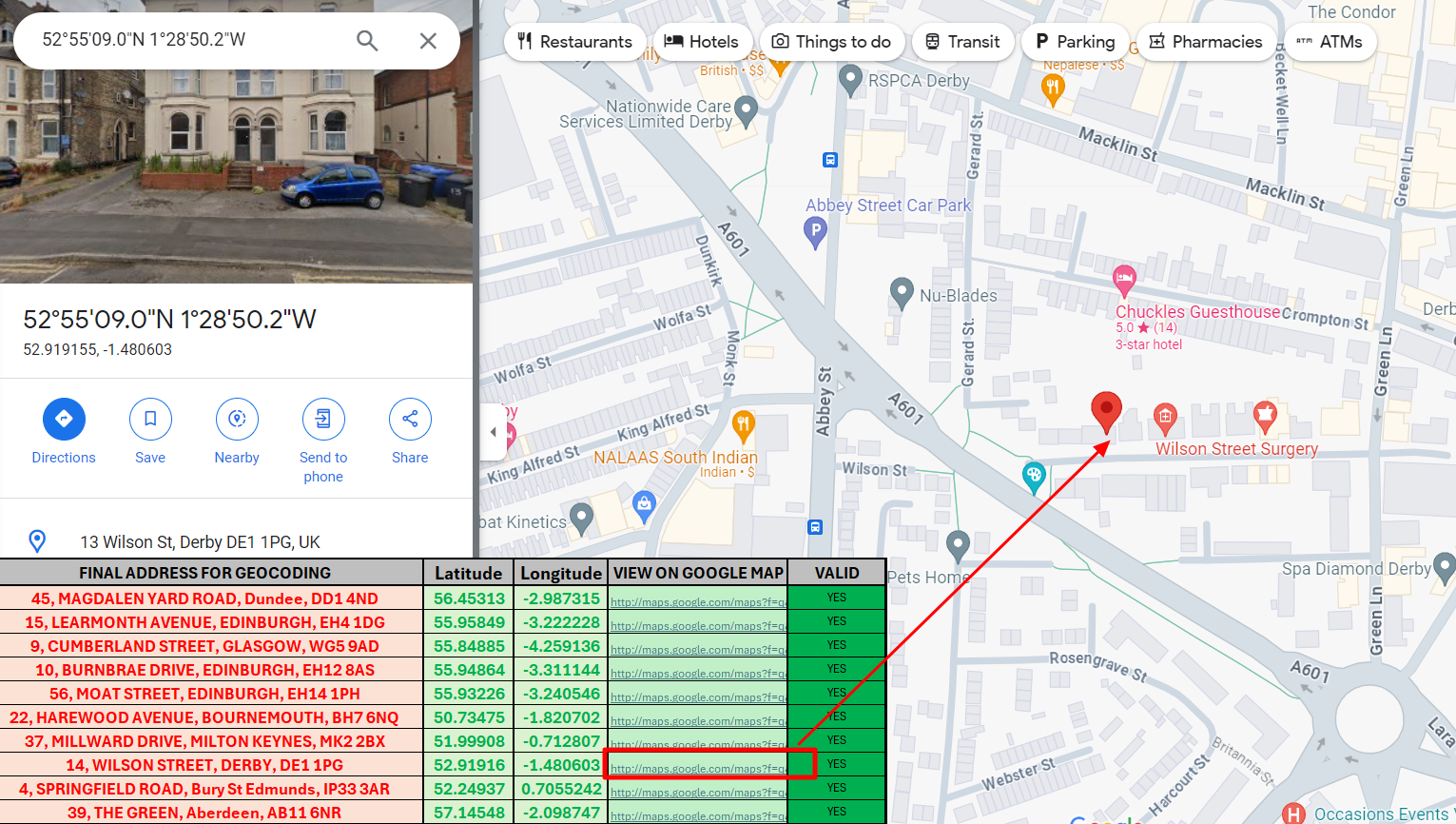 Bing geocoding Excel Google Maps view