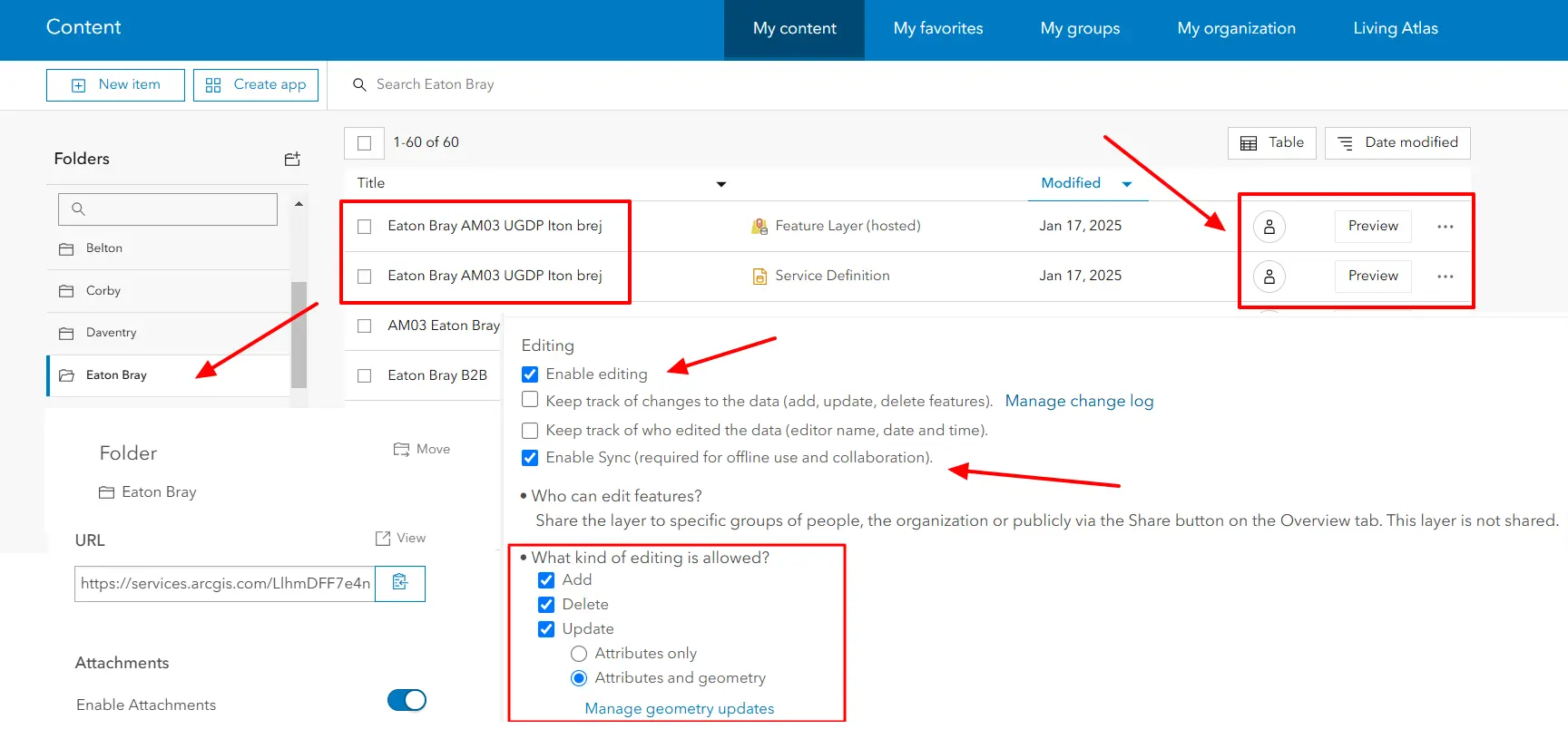 The details of layers shared from ArcGIS Pro