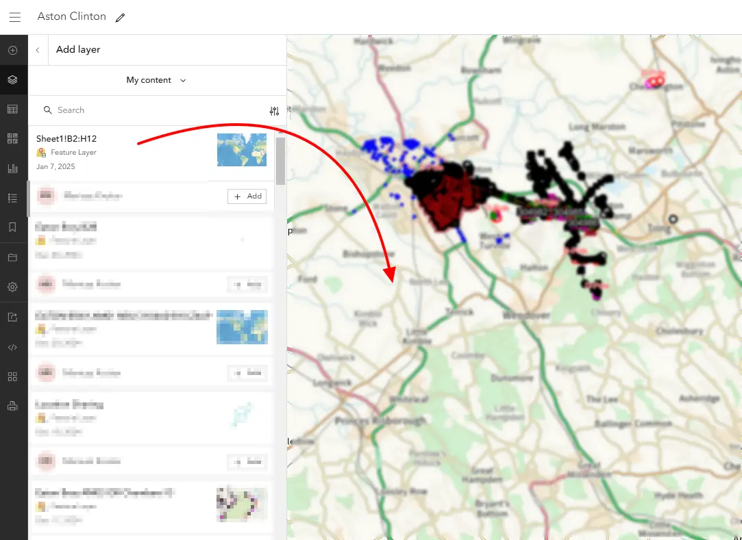 Excel layer already appears on the ArcGIS Online map