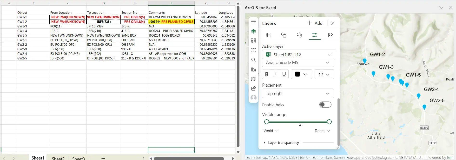 ArcGIS for Excel map with labels