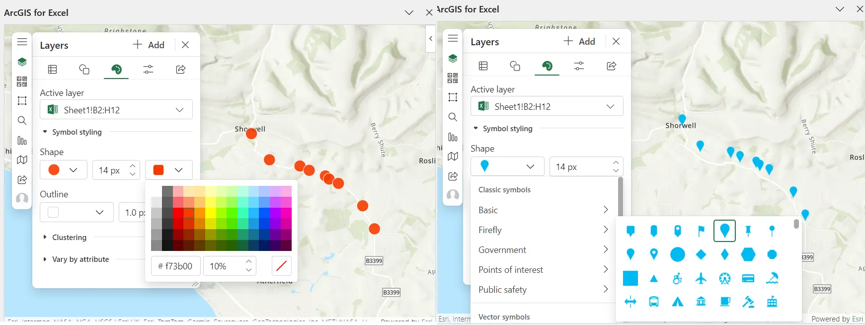 ArcGIS for Excel - changing style of the layer