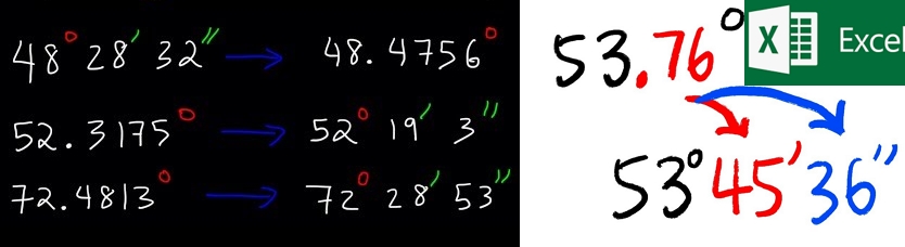 Coordinates DMS to decimal and decimal to DMS one cell only Excel