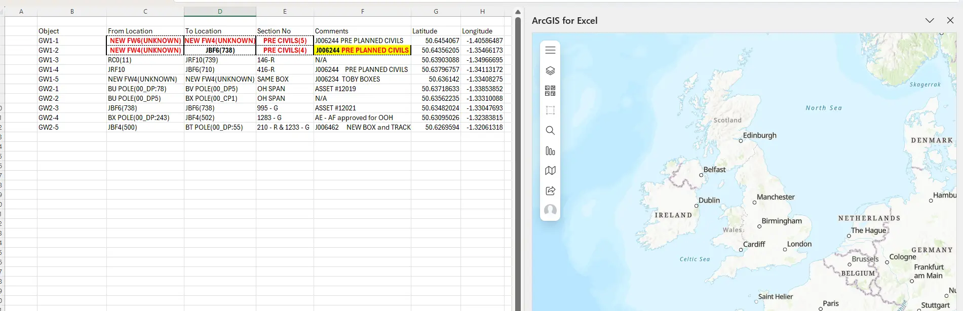 Excel data before export to ArcGIS Online