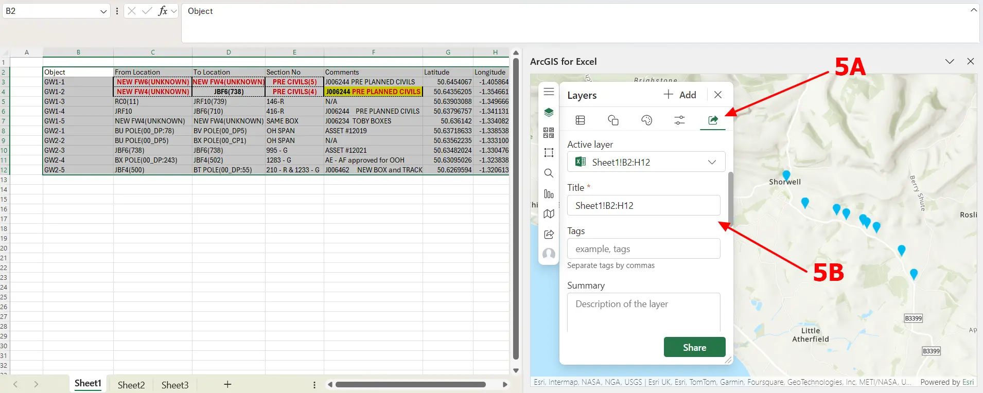 ArcGIS in Excel share layer