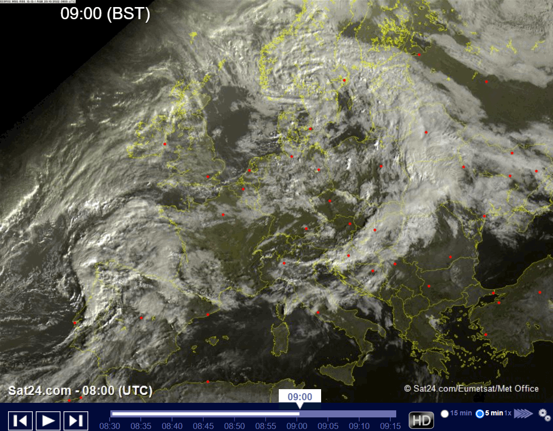 Partial solar eclipse of October 25, 2022 Sat24.com weather satellite imagery