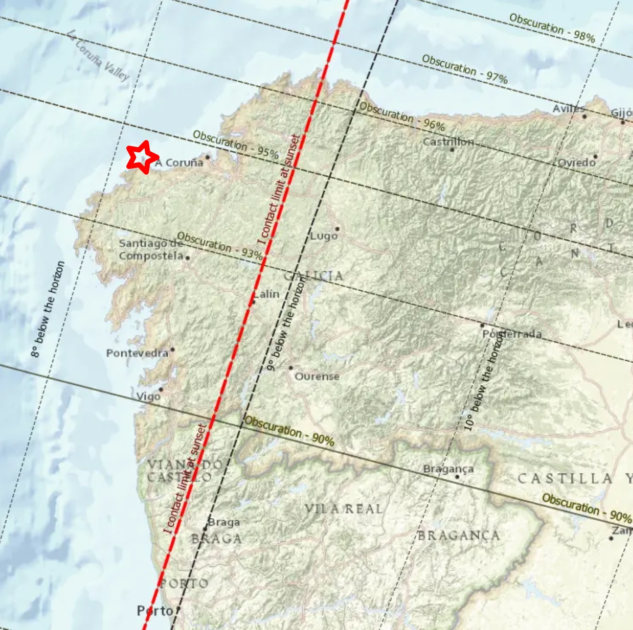 Eclipse observation in Galicia against the limit of 1st contact