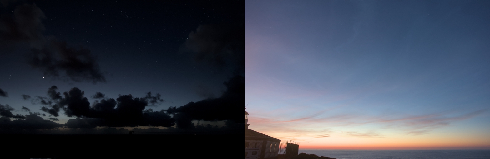 Twilight sky at solar direction, partial solar eclipse of April 8, 2024 Spain at nautical twilight