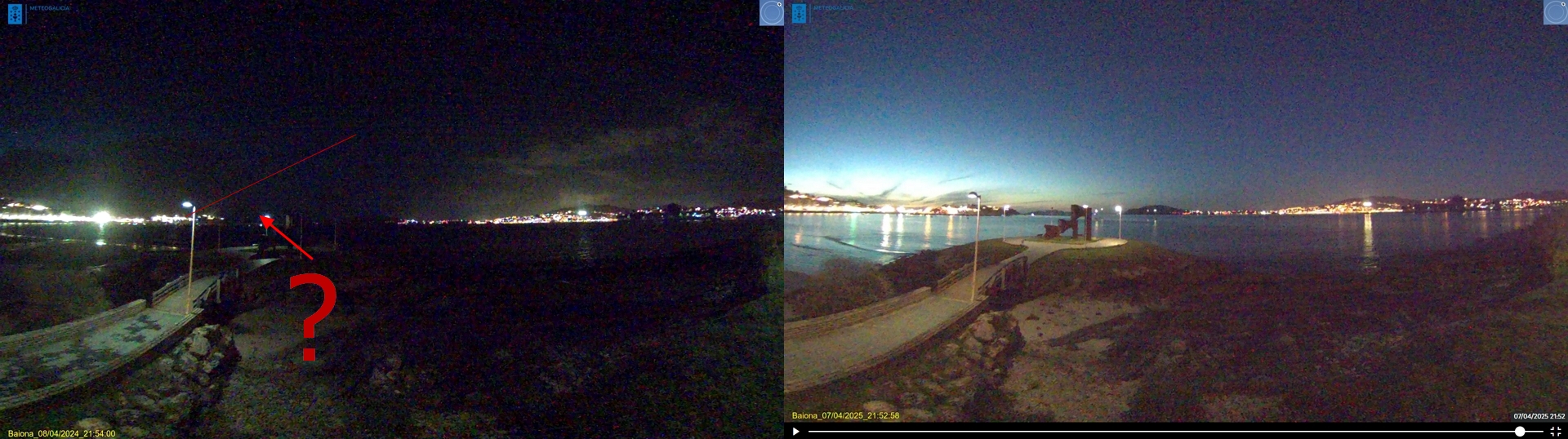 Baiona webcam greatest impact eclipse on twilight Spain April 8, 2024