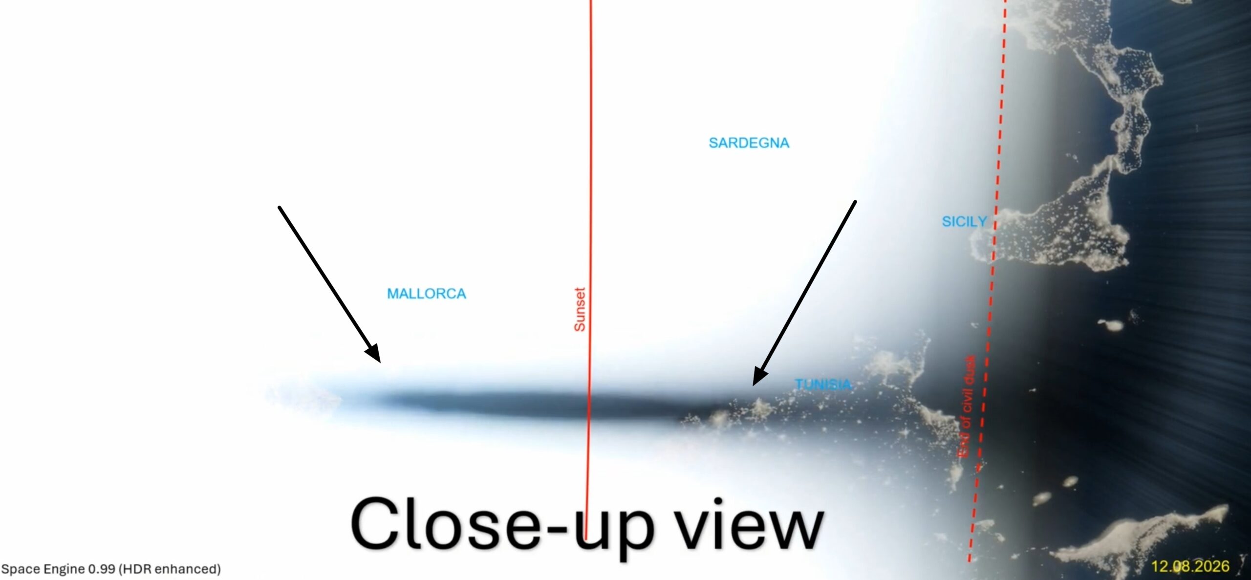 Total solar eclipse 2026 - umbra disappearance